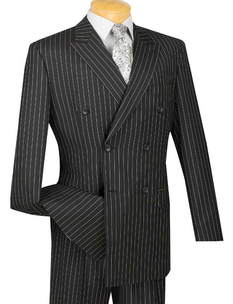 Double Breasted Pinstripe Suit Black