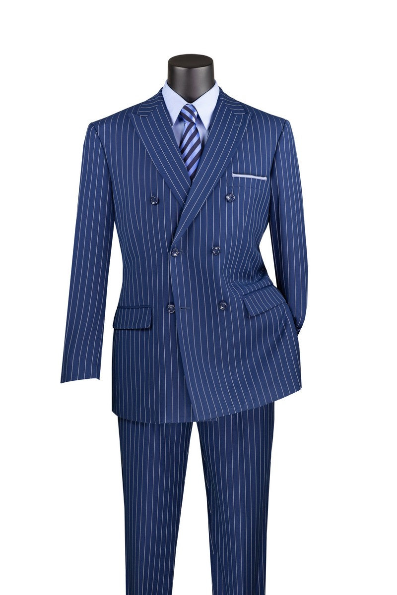 Double Breasted Pinstripe Suit Blue