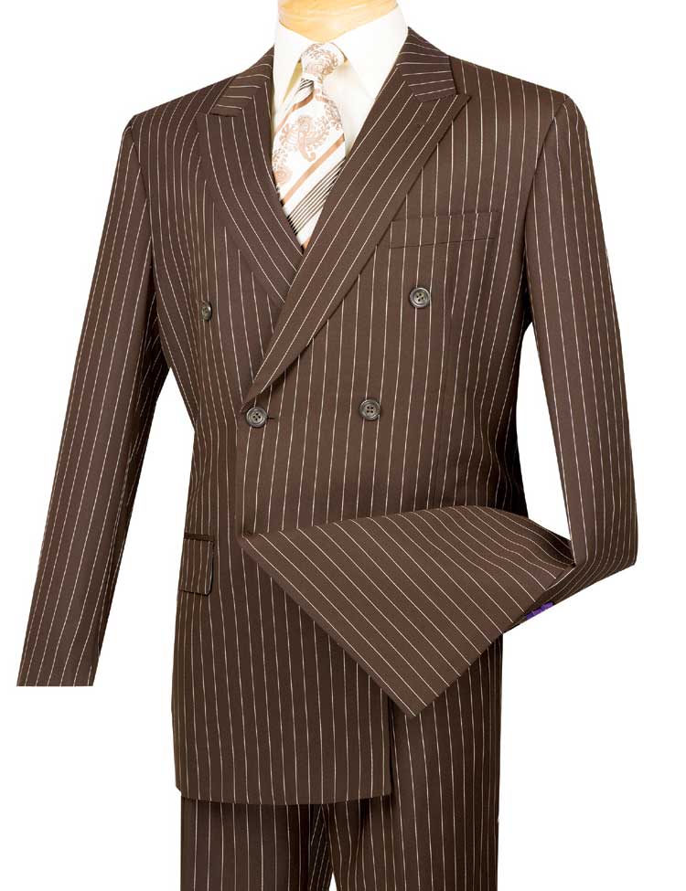Double Breasted Pinstripe Suit Brown