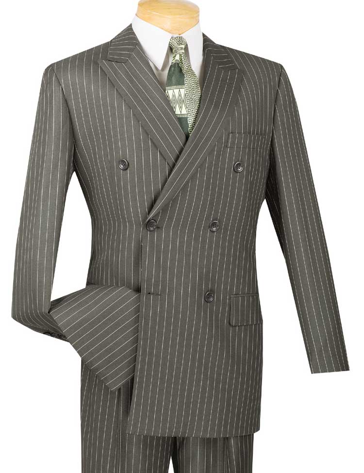 Double Breasted Pinstripe Suit Gray