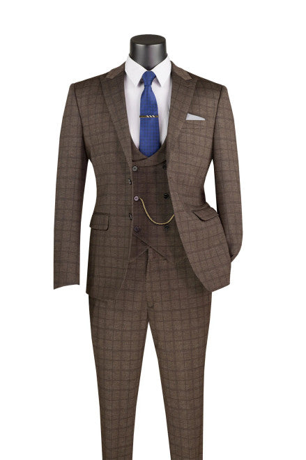 Vested Super Stretch Suit Brown