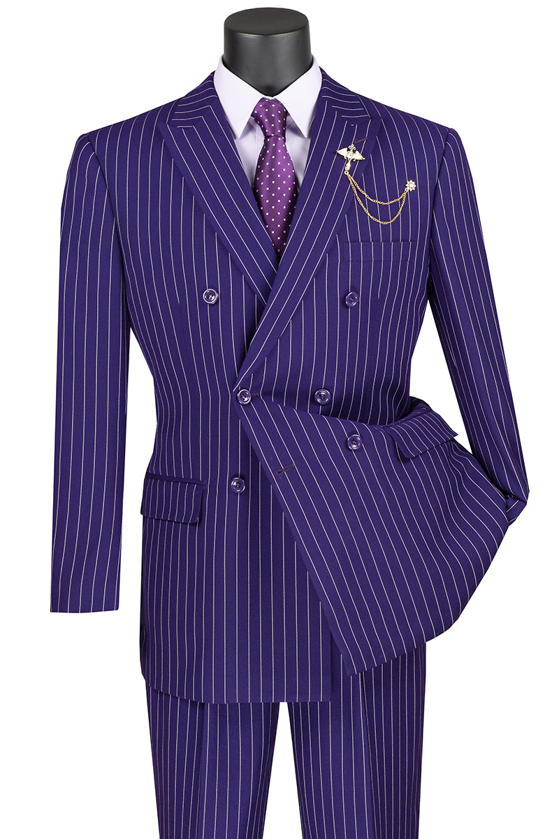 Double Breasted Pinstripe Suit Purple