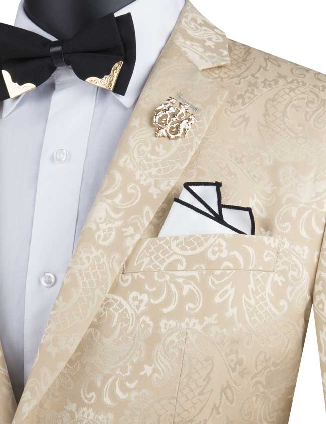 Paisley Texture Slim Fit Suit Beige