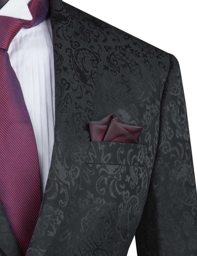 Paisley Texture Slim Fit Suit Black