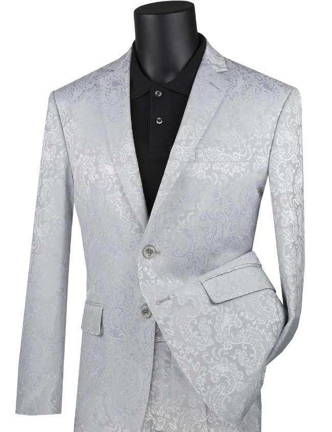 Paisley Texture Slim Fit Suit Silver