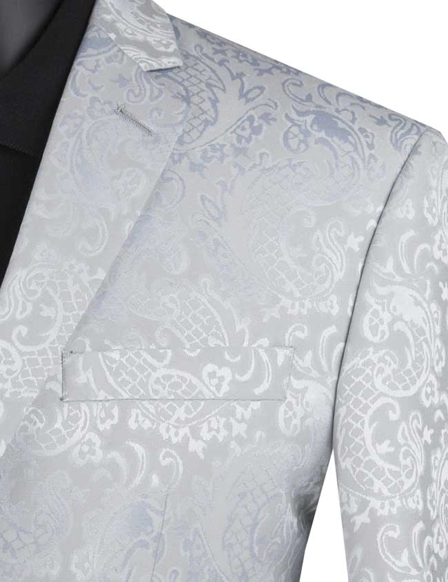 Paisley Texture Slim Fit Suit Silver