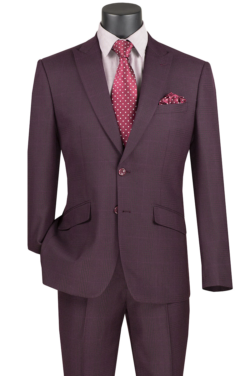 Plaid Slim Fit Suit Burgundy