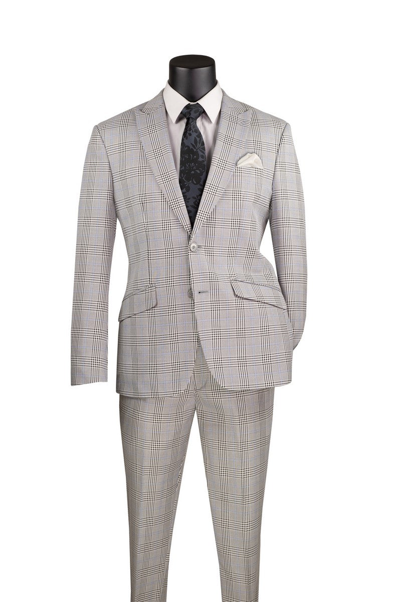 Plaid Slim Fit Suit Gray