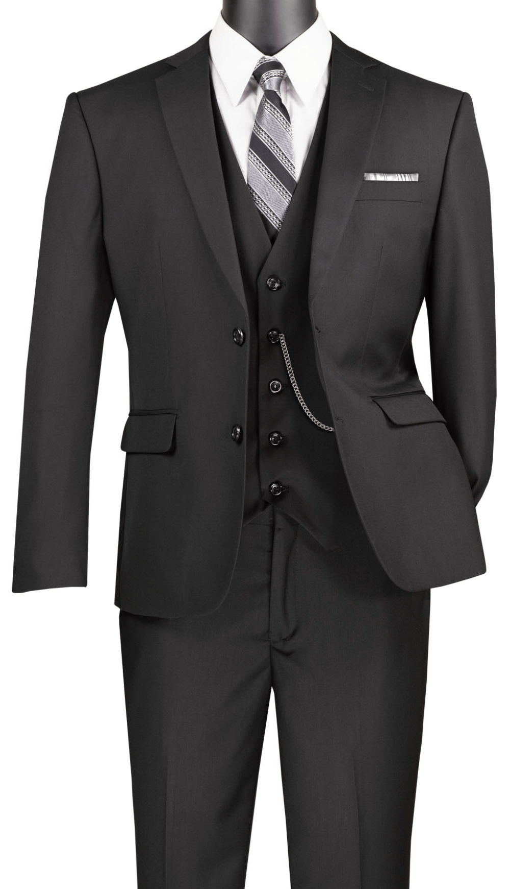 Vested Slim Fit Suit Black