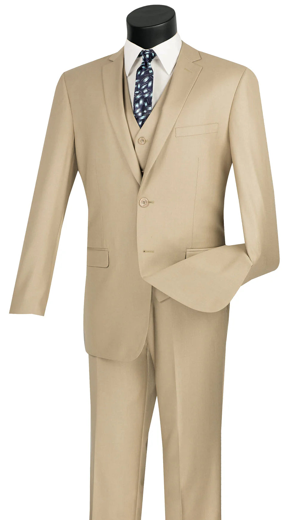 Vested Slim Fit Suit Beige