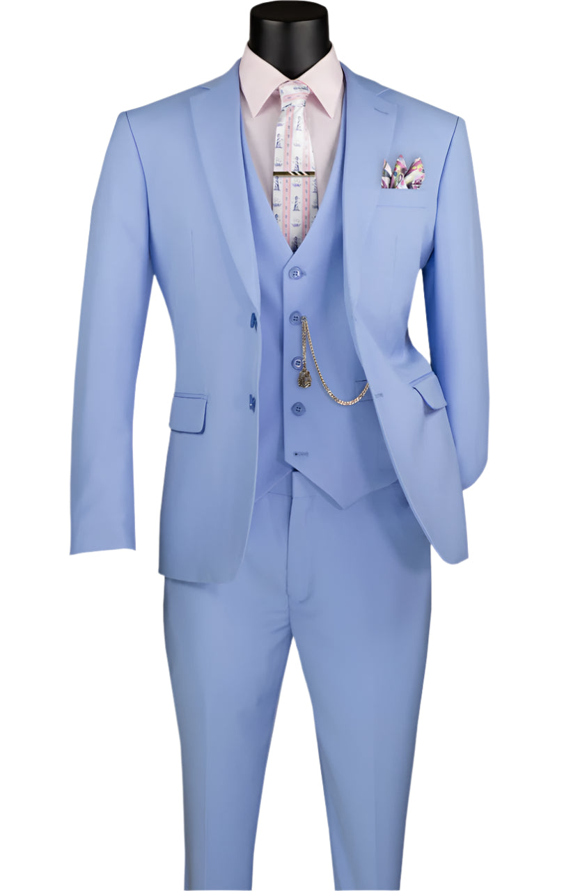 Vested Slim Fit Suit Light Blue