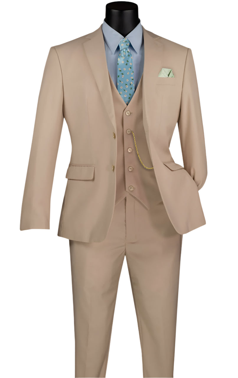 Vested Slim Fit Suit Stone