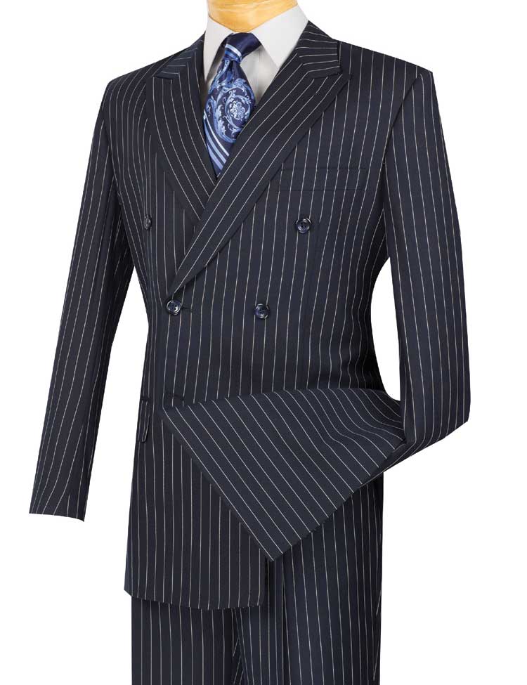 Double Breasted Pinstripe Suit Navy