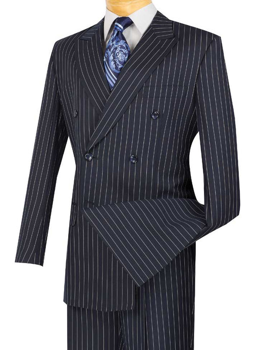 Double Breasted Pinstripe Suit Navy