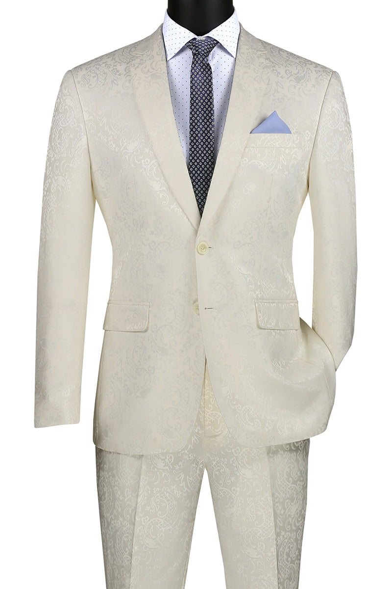 Paisley Texture Slim Fit Suit Ivory