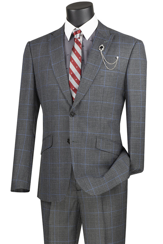 Plaid Slim Fit Suit Charcoal
