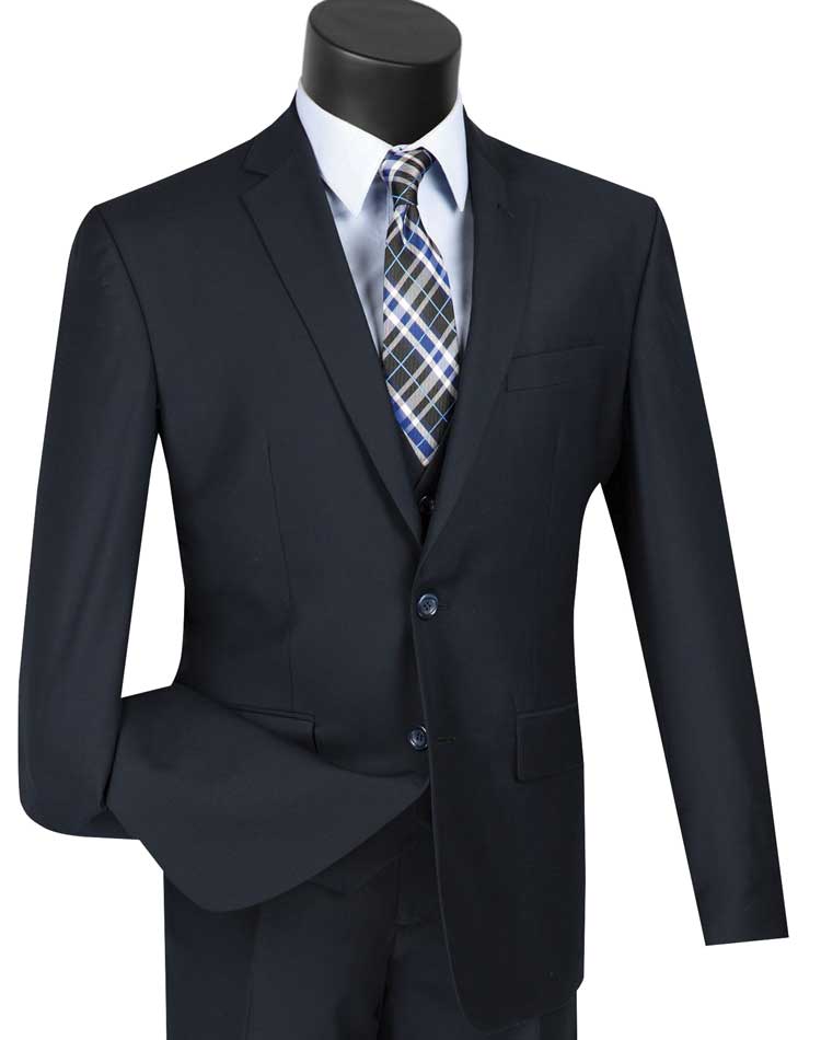 Vested Slim Fit Suit Navy