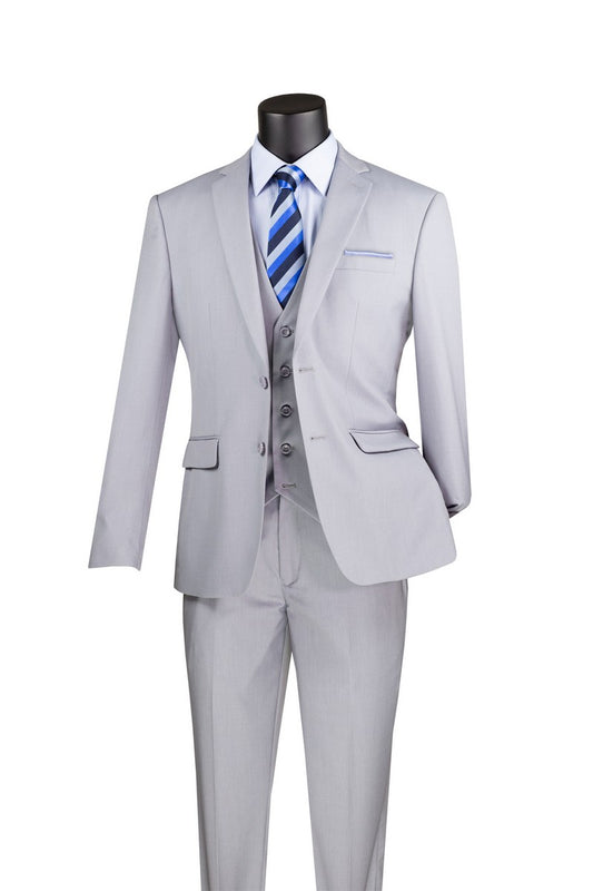 Vested Slim Fit Suit Light Gray