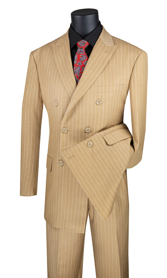 Double Breasted Pinstripe Suit Beige