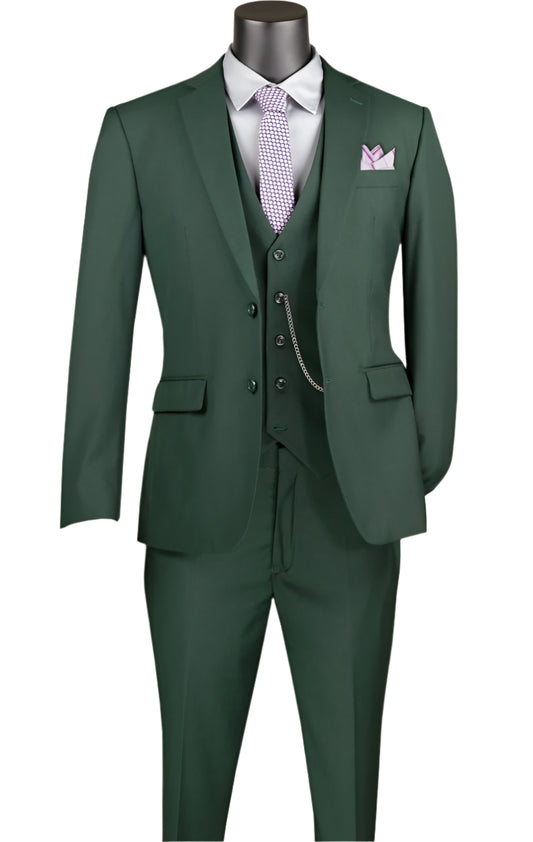 Vested Slim Fit Suit Hunter Green